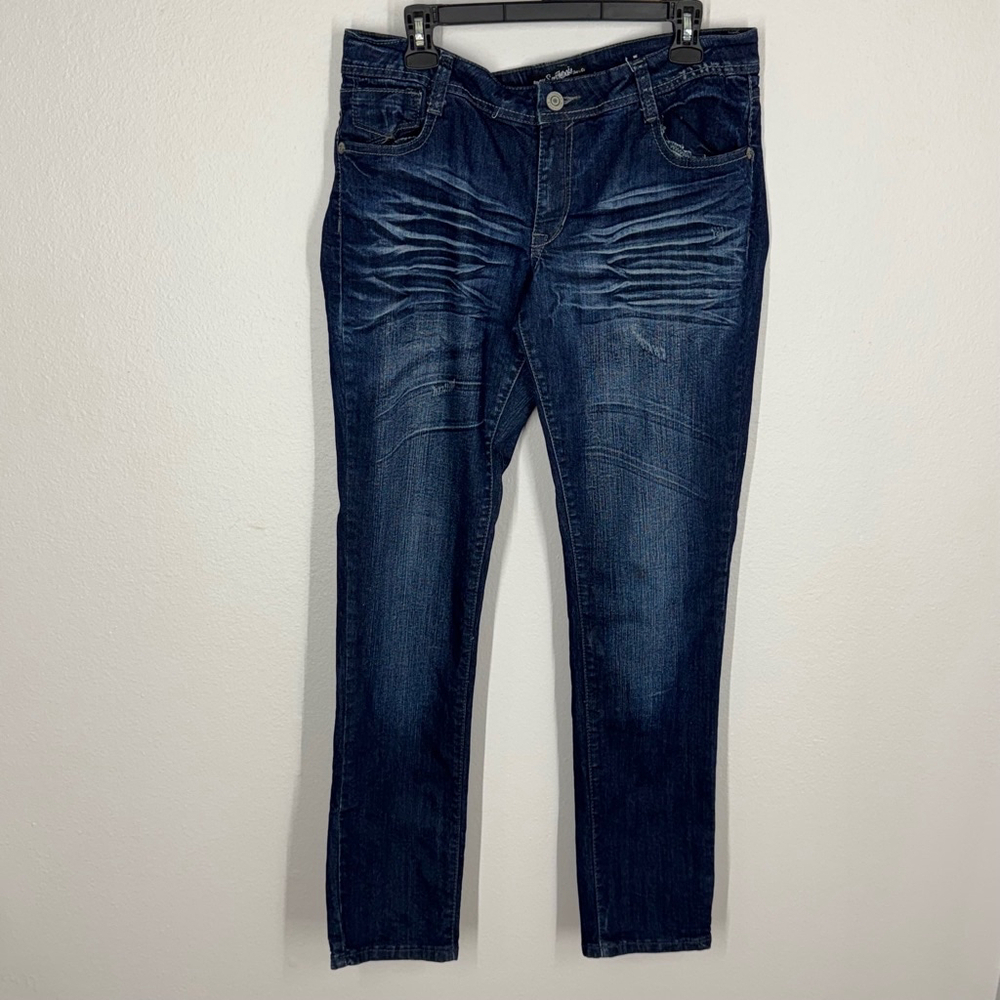 Southpole Women’s Embellished Skinny Jeans Size 13 Dark Wash Distressed
